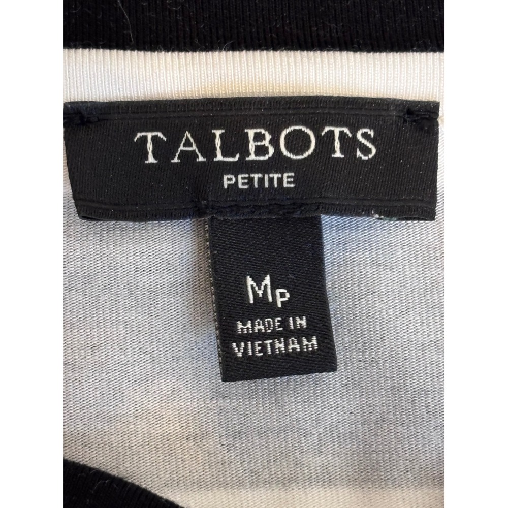 Talbots Petite Black White Striped Keyhole Knot Neck Top MP Short Sleeve Rayon - Picture 5 of 6